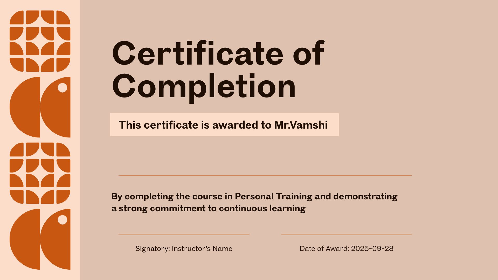 this certificate is awarded to